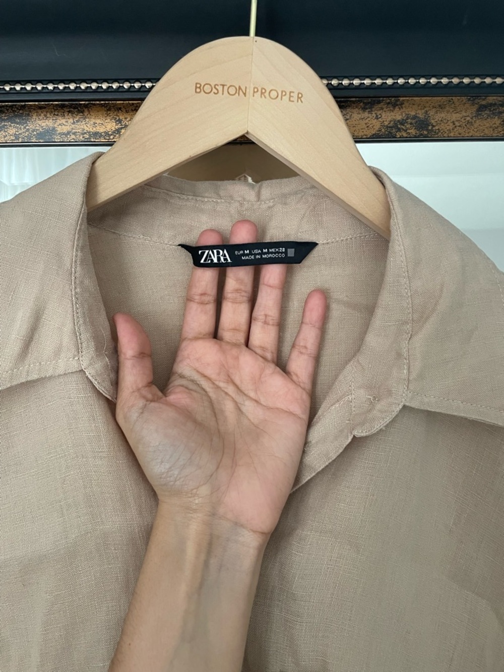 Zara Beige Linen Oversized Button Down Shirt Size M - Picture 3 of 4